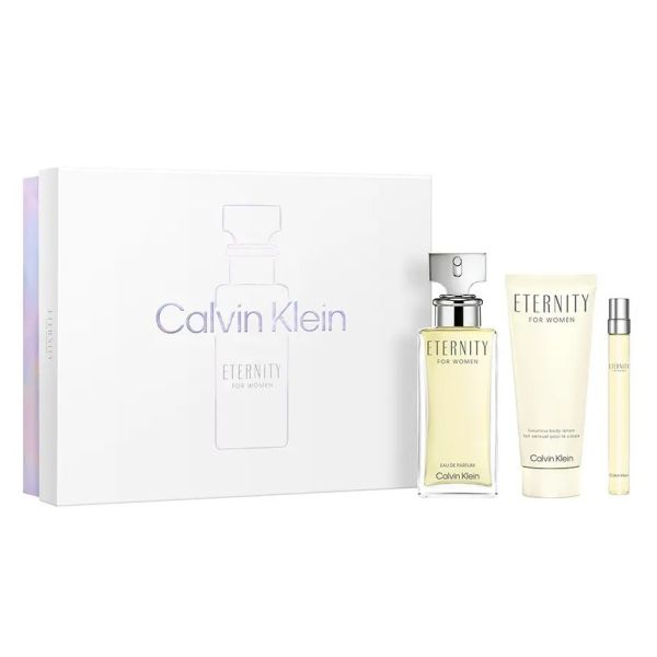 Calvin klein eternity for women zestaw woda perfumowana spray 100ml + balsam do ciała 100ml + woda perfumowana 10ml