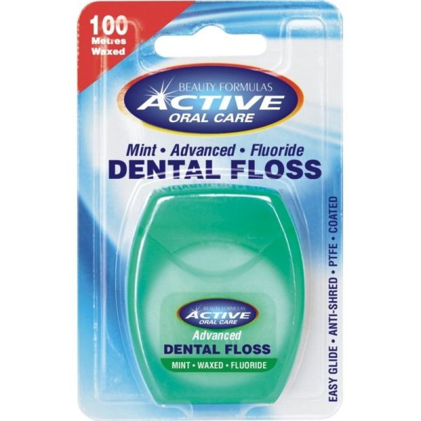 Active oral care dental floss nić dentystyczna woskowana z fluorem mint 100 metrów