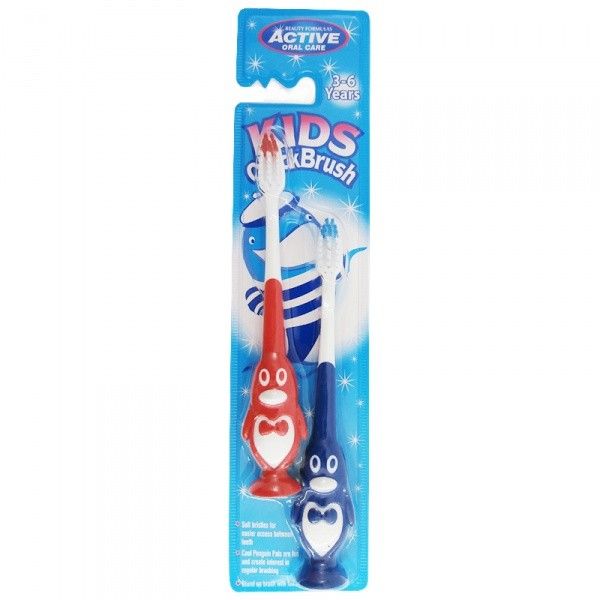 Active oral care kids quick brush 3-6 years szczoteczki do zębów dla dzieci pingwin 2szt.