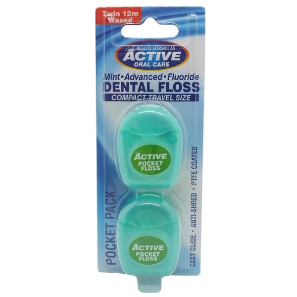 Active oral care mint dental floss nić dentystyczna miętowa woskowana z fluorem 2x12 metrów