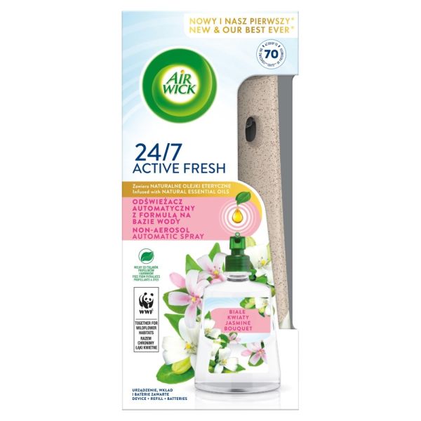 Air wick active fresh odświeżacz automatyczny z formułą na bazie wody i wkład białe kwiaty 228ml