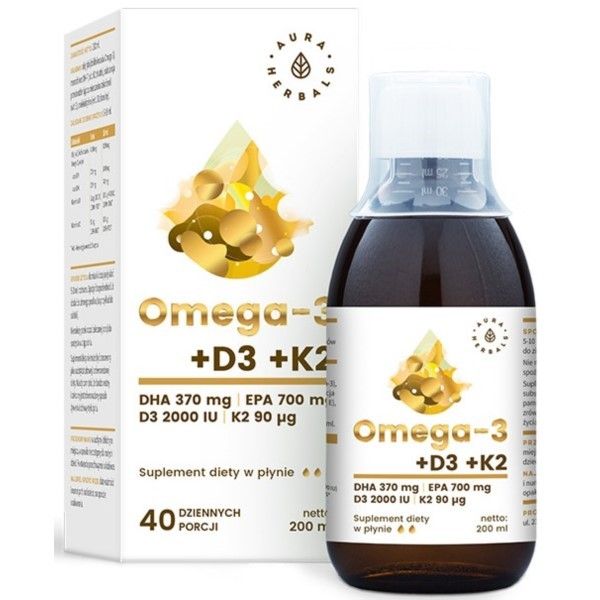 Aura herbals omega 3 + d3 + k2mk7 suplement diety w płynie 200ml