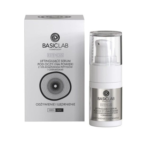 Basiclab esteticus liftingujące serum pod oczy i na powieki 10% kompleks peptydów i ceramidów odżywienie i ujędrnienie 15ml