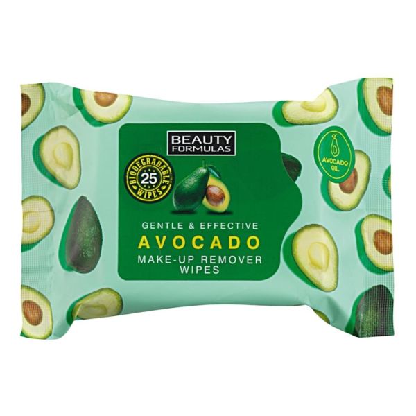 Beauty formulas avocado make-up remover wipe chusteczki do demakijażu z olejkiem z awokado 25szt.