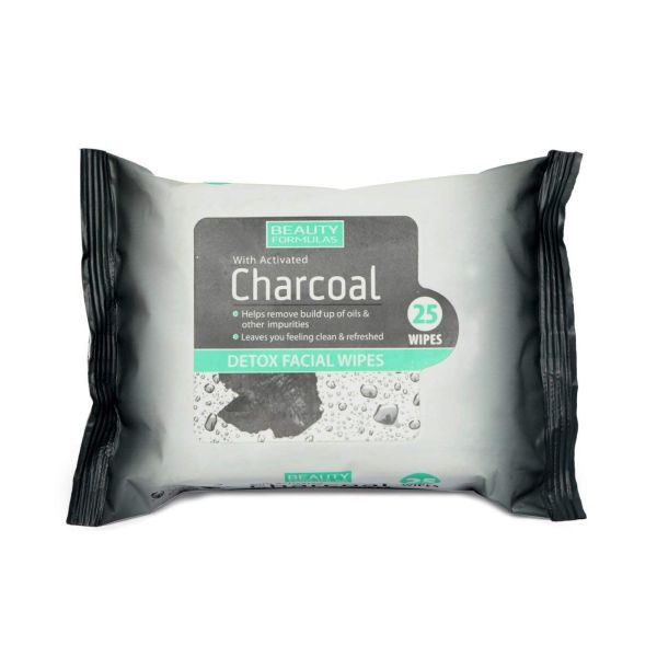 Beauty formulas charcoal detox facial wipes chusteczki oczyszczające z aktywnym węglem 25szt.