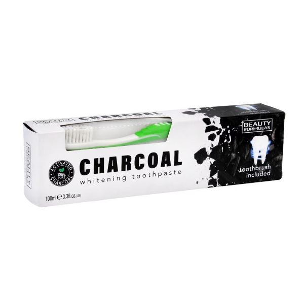 Beauty formulas charcoal whitening toothpaste wybielająca pasta do zębów z aktywnym węglem 100ml + szczoteczka do zębów 1szt.