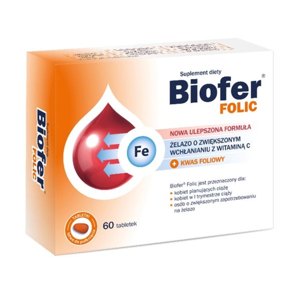 Biofer folic żelazo o zwiększonym wchłanianiu z witaminą c i kwasem foliowym 60 tabletek