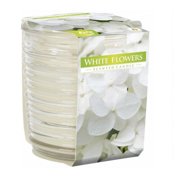 Bispol świeca zapachowa w karbowanym szkle białe kwiaty