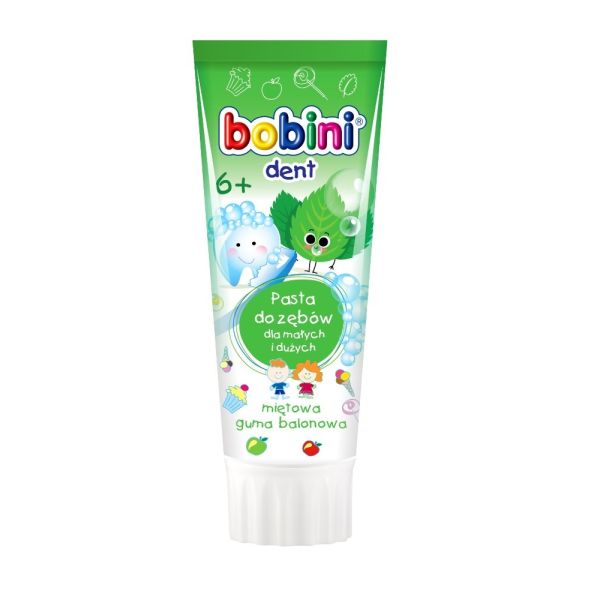 Bobini bobini dent pasta do zębów dla małych i dużych powyżej 6-go roku życia miętowa guma balonowa 75ml