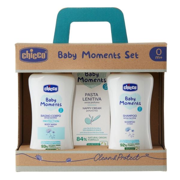 Chicco baby moments zestaw płyn do kąpieli 200ml + szampon 200ml + krem na odparzenia 100ml