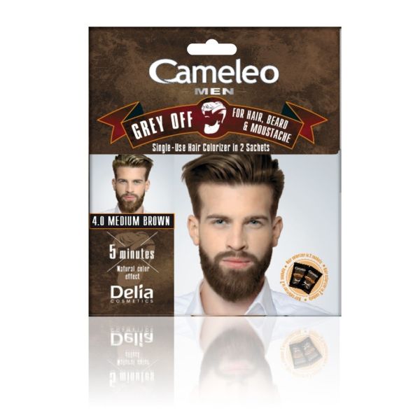 Cameleo men grey off farba do włosów i brody w saszetce 4.0 średni brąz 2x15ml