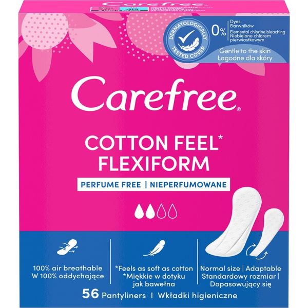 Carefree cotton feel flexiform wkładki higieniczne nieperfumowane 56szt