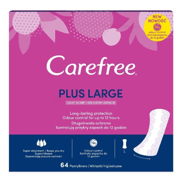 Carefree plus large wkładki higieniczne light scent 64szt.