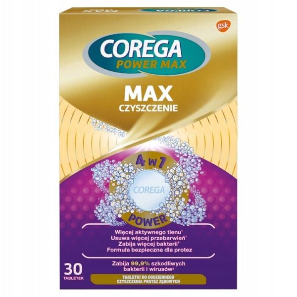 Corega max czyszczenie tabletki do czyszczenia protez zębowych 30szt