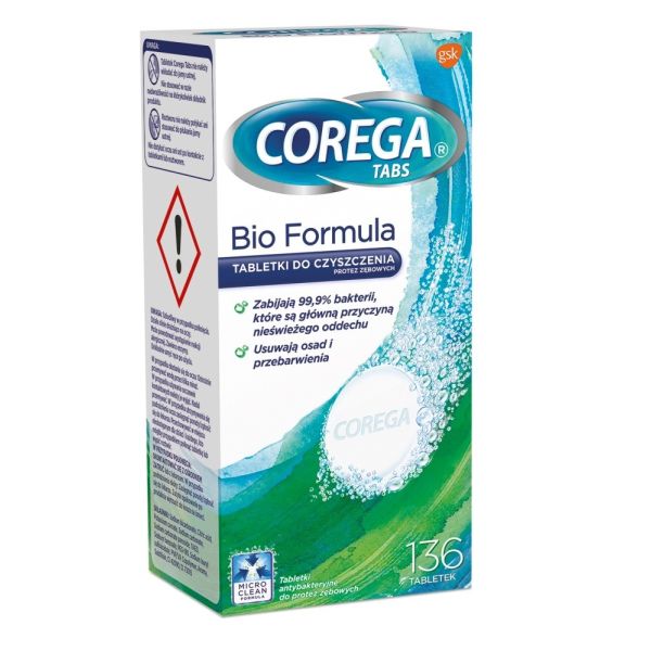 Corega tabs bio formula tabletki do czyszczenia protez zębowych 136 tabletek