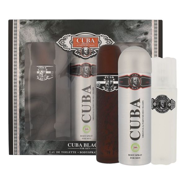 Cuba original cuba black zestaw woda toaletowa spray 100ml + dezodorant spray 200ml + woda po goleniu 100ml
