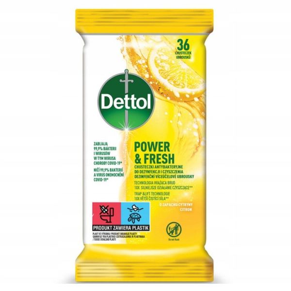 Dettol power & fresh chusteczki antybakteryjne do dezynfekcji i czyszczenia cytryna 36szt