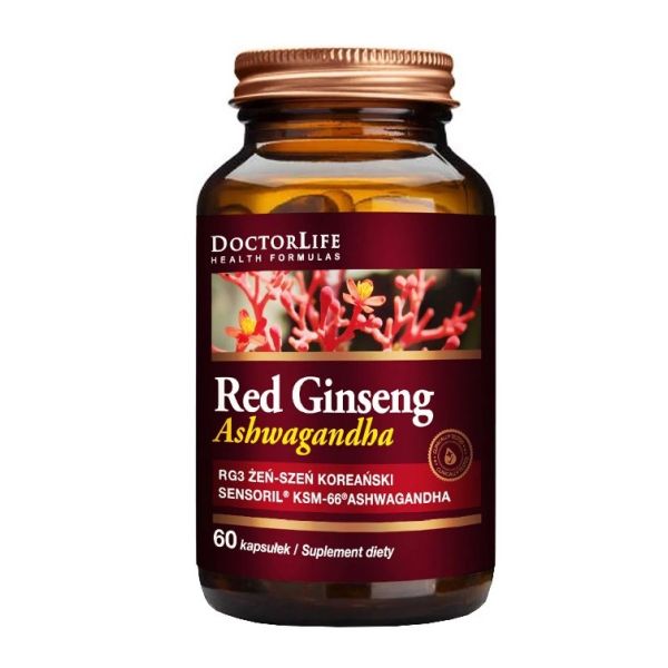 Doctor life red ginseng żeń-szeń + ashwagandha sensoril suplement diety 60 kapsułek