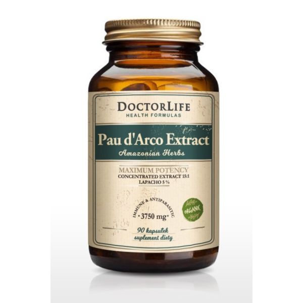 Doctor life pau d'arco extract ekstrakt z kory wewnętrznej 3750mg suplement diety 90 kapsułek
