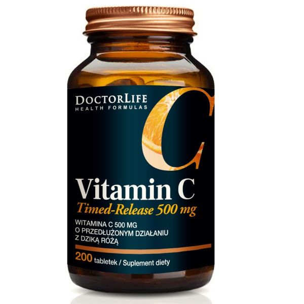 Doctor life timed-release vitamin c witamina c 500mg z dziką różą suplement diety 200 tabletek