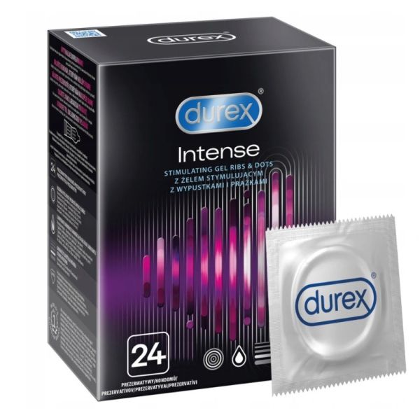 Durex durex prezerwatywy intense 24 szt z wypustkami prążkami żel stymulujący