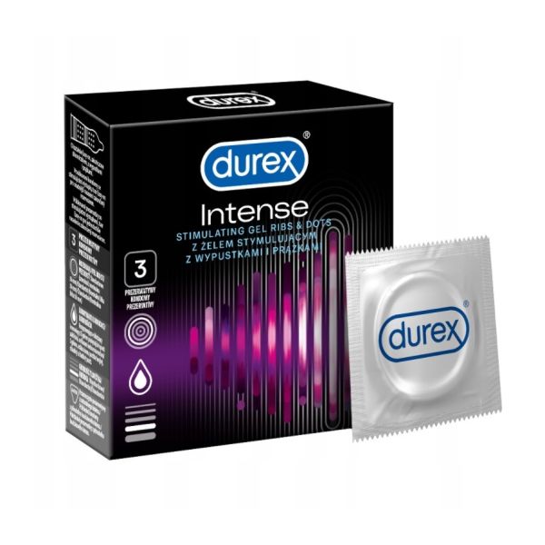 Durex durex prezerwatywy intense 3 szt z wypustkami prążkami żel stymulujący