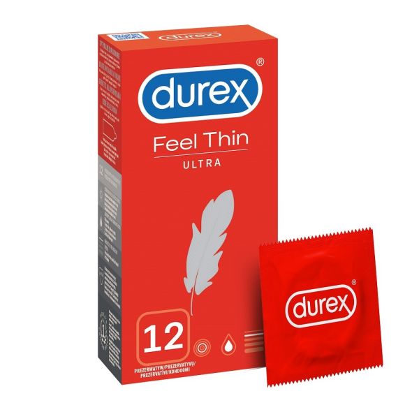 Durex feel thin ultra super cienkie prezerwatywy lateksowe 12 szt