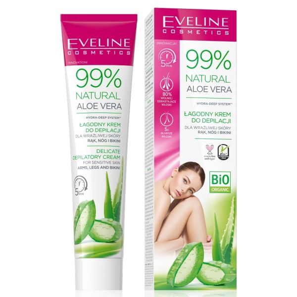 Eveline cosmetics 99% natural aloe vera krem do depilacji rąk nóg i bikini 125ml