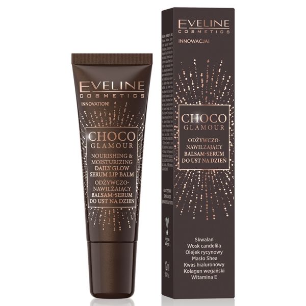 Eveline cosmetics choco glamour odżywczo-nawilżający balsam-serum do ust na dzień 12ml