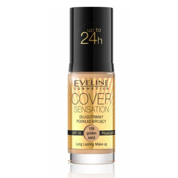 Eveline cosmetics cover sensation foundation długotrwały podkład kryjący spf10 109 golden sand 30ml