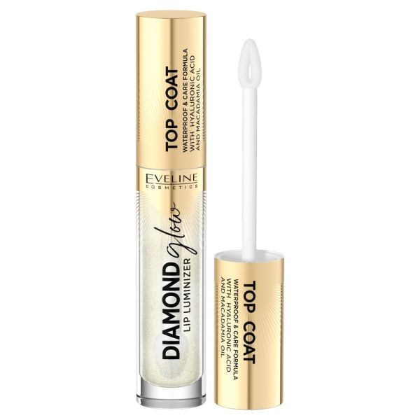 Eveline cosmetics diamond glow lip luminizer top coat do ust z kwasem hialuronowym 12 with golden dust 4.5ml