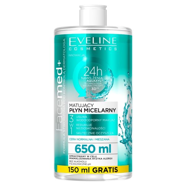 Eveline cosmetics facemed+ matujący płyn micelarny 3w1 650ml