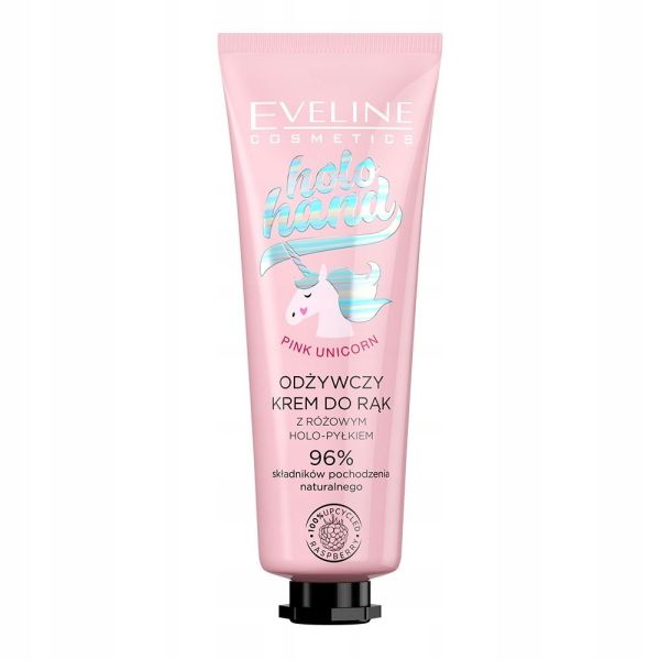 Eveline cosmetics holo hand pink unicorn odżywczy krem do rąk z różowym holo-pyłkiem 50ml