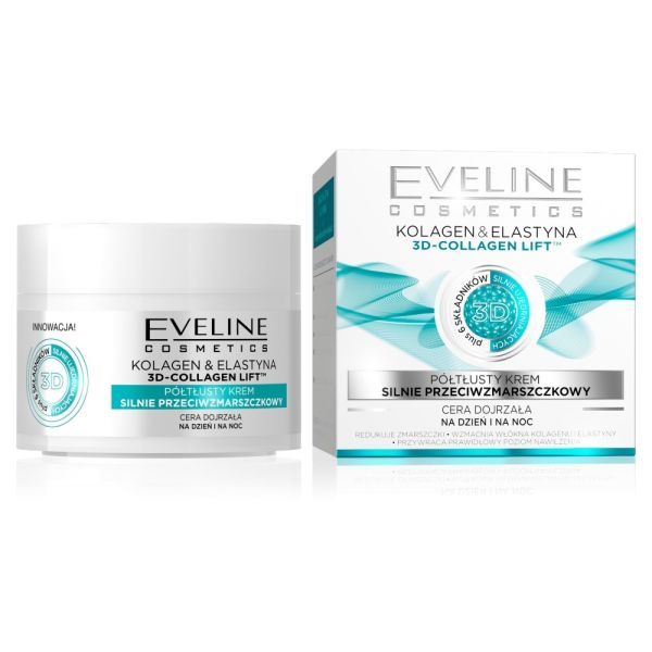 Eveline cosmetics kolagen & elastyna półtłusty krem silnie przeciwzmarszczkowy dzień/noc 50ml