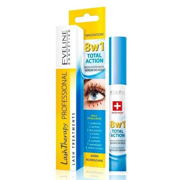 Eveline cosmetics lash therapy professional 8w1 total action skoncentrowane serum do rzęs 8x10ml