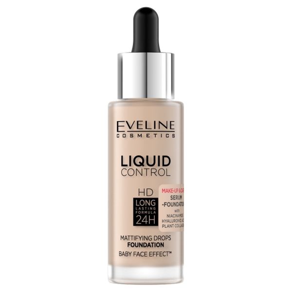 Eveline cosmetics liquid control hd long lasting formula 24h podkład do twarzy z dropperem 010 light beige 32ml