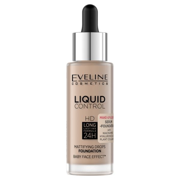 Eveline cosmetics liquid control hd long lasting formula 24h podkład do twarzy z dropperem 025 light rose 32ml