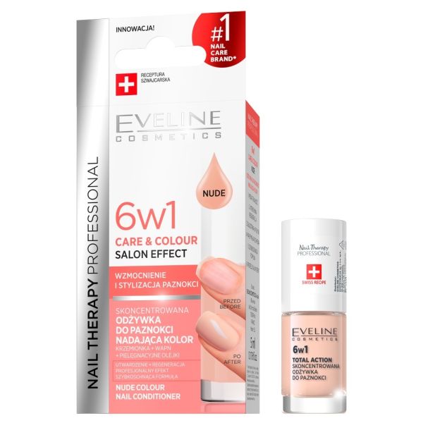 Eveline cosmetics nail therapy professional 6w1 care & colour skoncentrowana odżywka do paznokci nadająca kolor nude 5ml