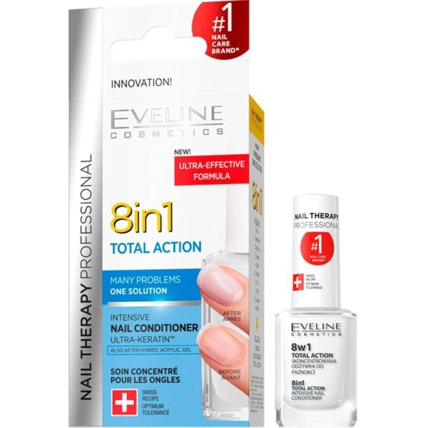 Eveline cosmetics nail therapy professional 8w1 total action skoncentrowana odżywka do paznokci 12ml
