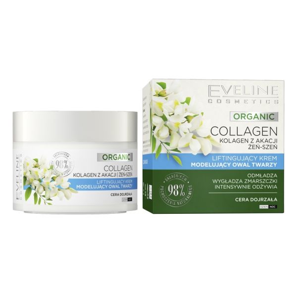 Eveline cosmetics organic collagen liftingujący krem modelujący owal twarzy 50ml