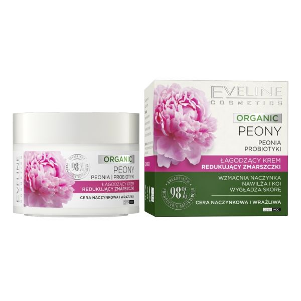 Eveline cosmetics organic peony łagodzący krem redukujący zmarszczki 50ml
