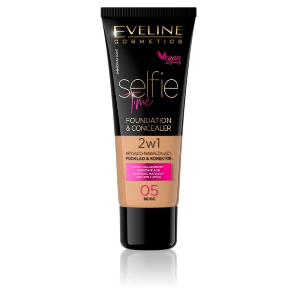 Eveline cosmetics selfie time foundation & concealer kryjąco-nawilżający pokład i korektor 05 beige 30ml