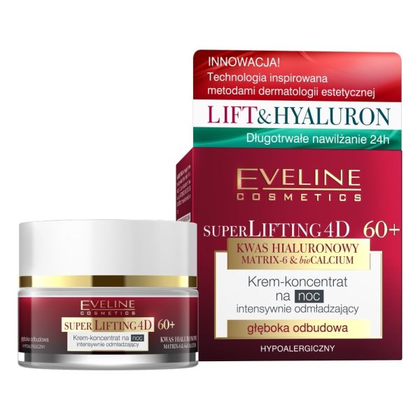 Eveline cosmetics super lifting 4d intensywnie odmładzający krem-koncentrat na noc 60+ 50ml