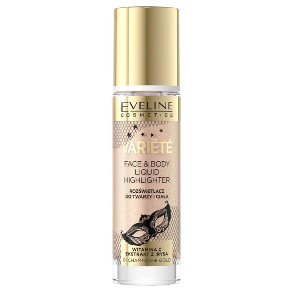 Eveline cosmetics variete liquid highlighter płynny rozświetlacz do twarzy i ciała 01 champagne gold 30ml