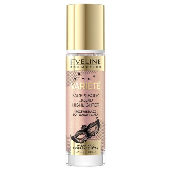 Eveline cosmetics variete liquid highlighter płynny rozświetlacz do twarzy i ciała 02 rose gold 30ml