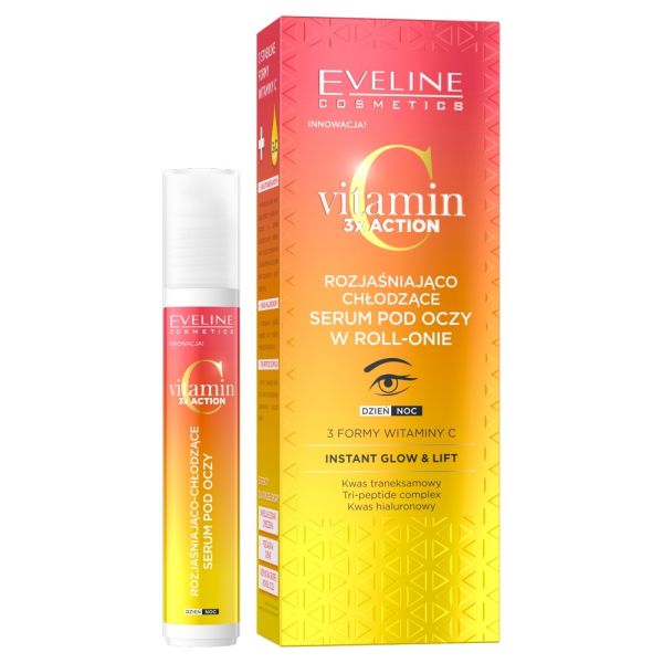 Eveline cosmetics vitamin c 3x action rozjaśniająco-chłodzące serum pod oczy w roll-onie 15ml