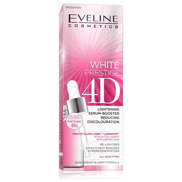 Eveline cosmetics white prestige 4d rozjaśniające serum-booster redukujące przebarwienia 18ml