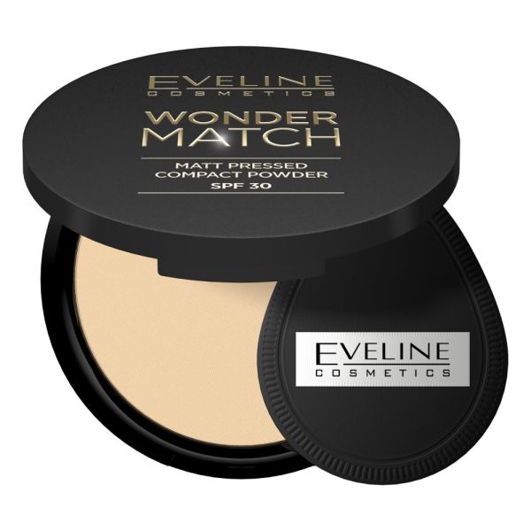 Eveline cosmetics wonder match matowy puder prasowany z filtrem ochronnym spf30 02 medium beige 8g