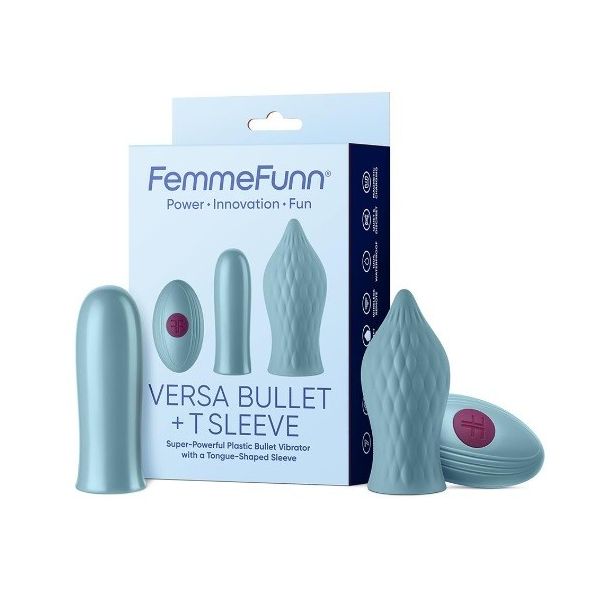 Femmefunn versa bullet with t sleeve wibrator z nakładką light blue