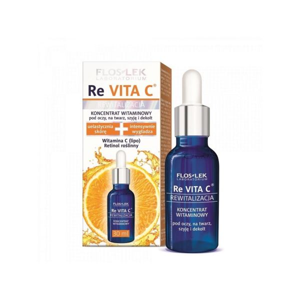 Floslek re vita c rewitalizacja koncentrat witaminowy pod oczy na twarz szyję i dekolt 30ml
